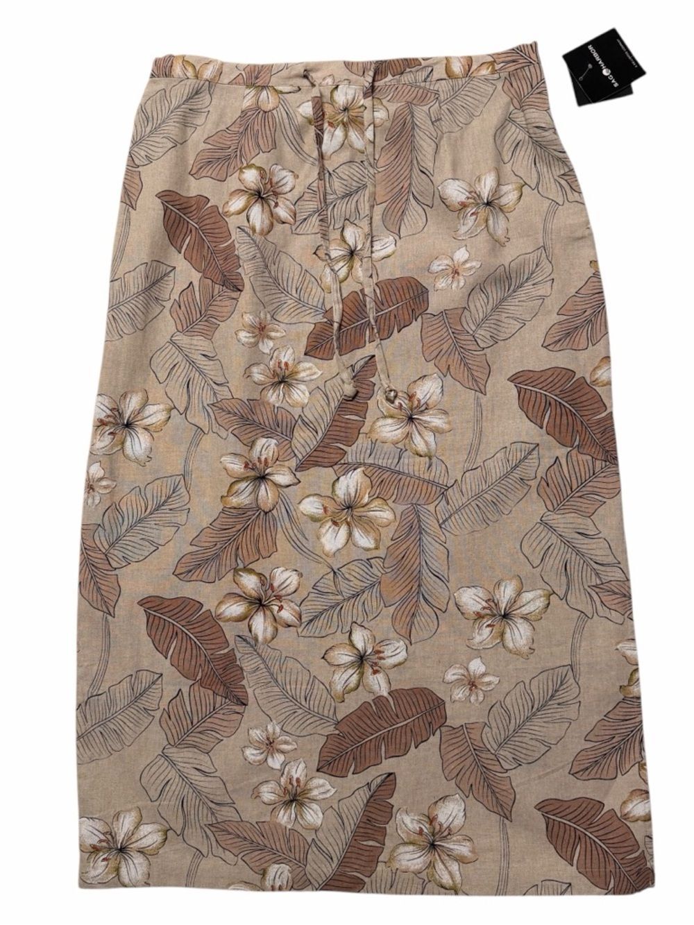 NWT Sag Harbor Tropical Floral Linen Blend Maxi Skirt Tan Brown Size 16 - Picture 3 of 8